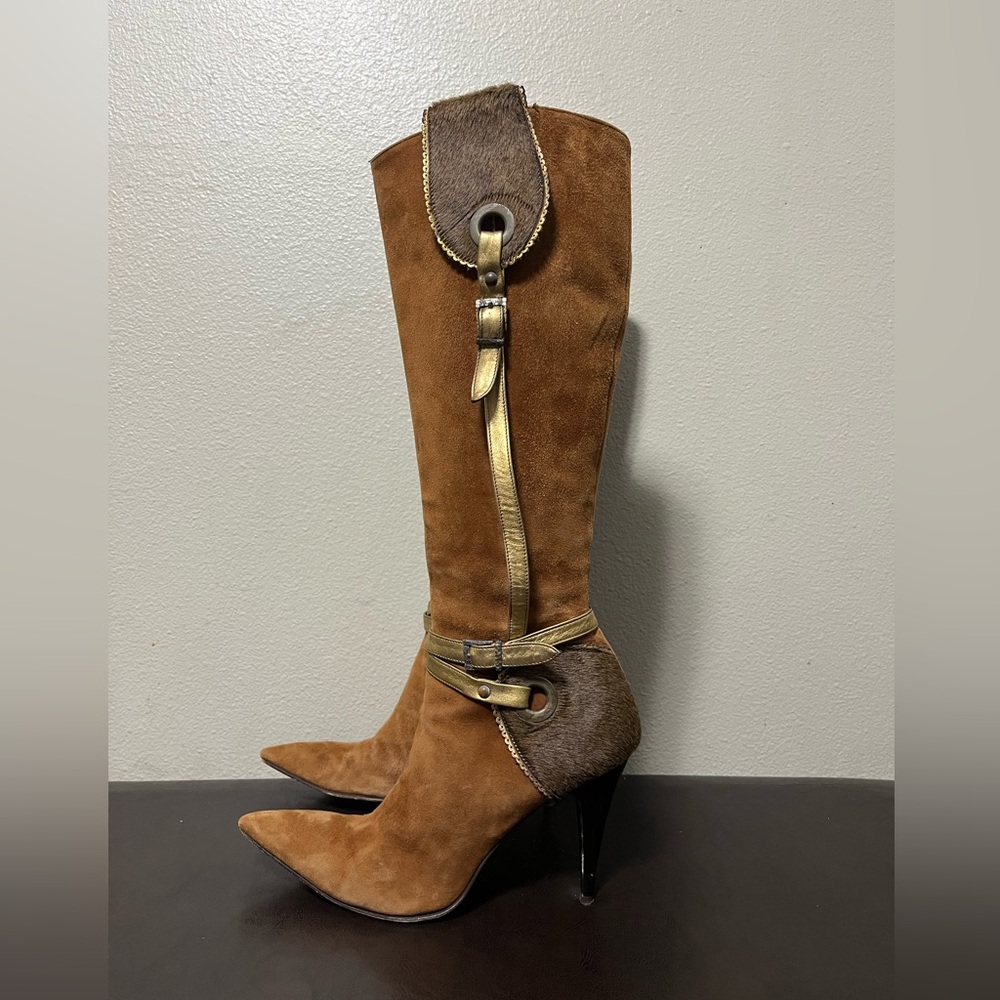 Suede Pointed-Toe Knee Boots in Brown - Women